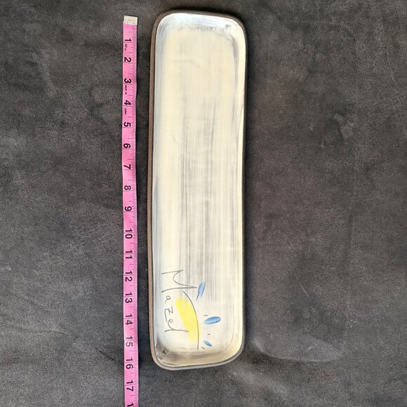 Handcrafted ZPOTS Ceramic Rectangular Tray With Mazel Artwork - Picture 3 of 3